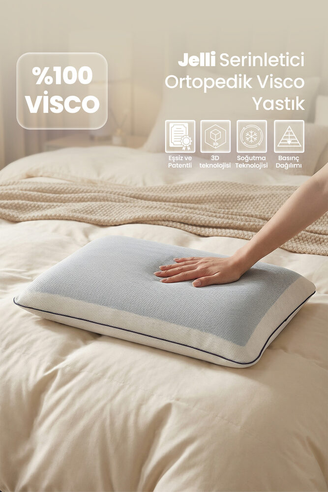 Terletmeyen Ortopedik Yastık Serinleten Visco Yastık Jelli Yastık 60x40x15cm